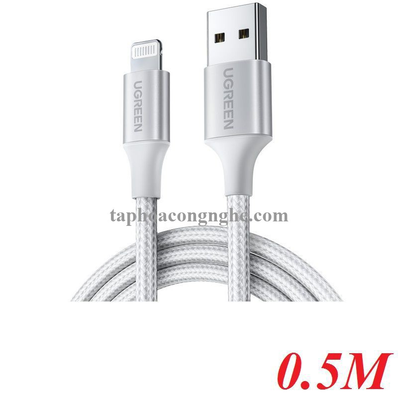 Ugreen 60160 0.5M màu trắng cáp USB 2.0 A ra Lightning MFI đầu bọc nhôm mà nickel chống nhiễu 50cm US291 30060160